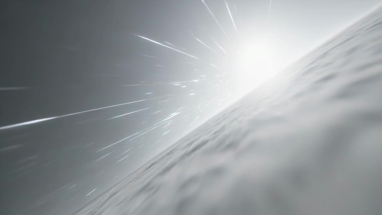 カメラを傾け、高高度の雲の層を映し出し、太陽によって引き起こされた筋がスピードを示唆する