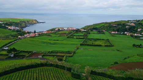 aerial green hills nature cloudy summer day. gloomy resort village landscape