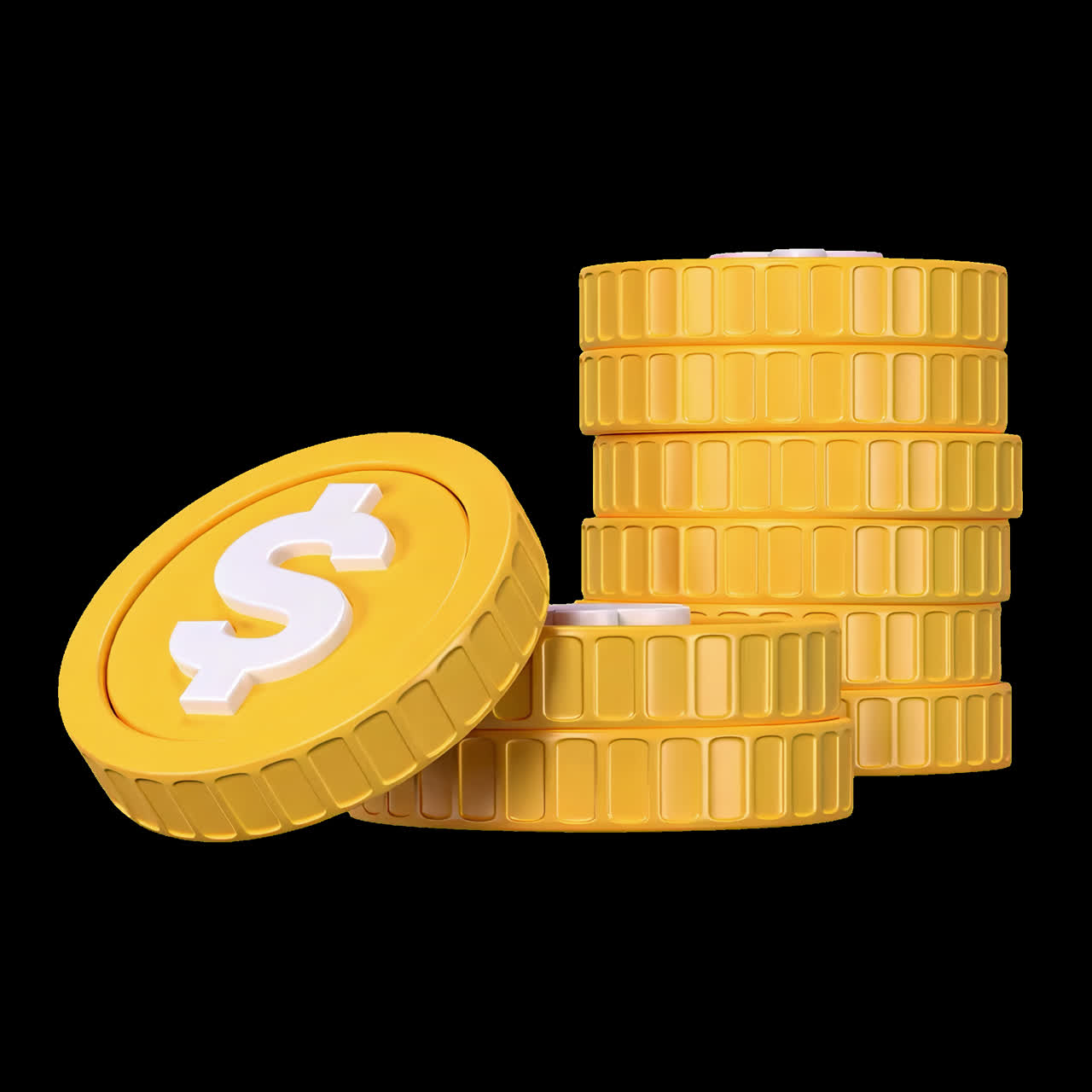 Golden coins stack illustration animation isolated asset, transparent 4K video, alpha channel