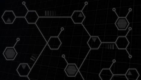 animación digital de múltiples estructuras moleculares flotando contra un fondo negro