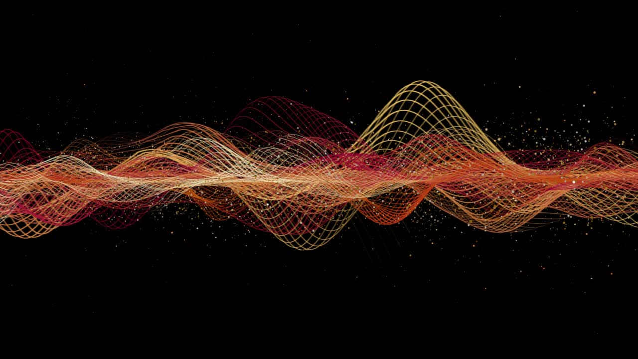 animación futurista con objeto de onda y partículas de brillo en cámara lenta, 4096x2304 bucle 4k