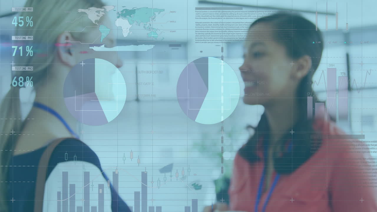 animación del procesamiento de datos financieros sobre diversas personas de negocios en la oficina