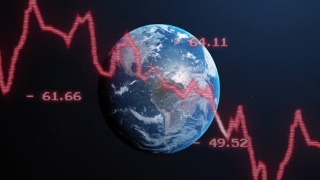 Animation-Der-Digitalen-Datenverarbeitung-über-Dem-Globus-Auf-Dunklem-Hintergrund