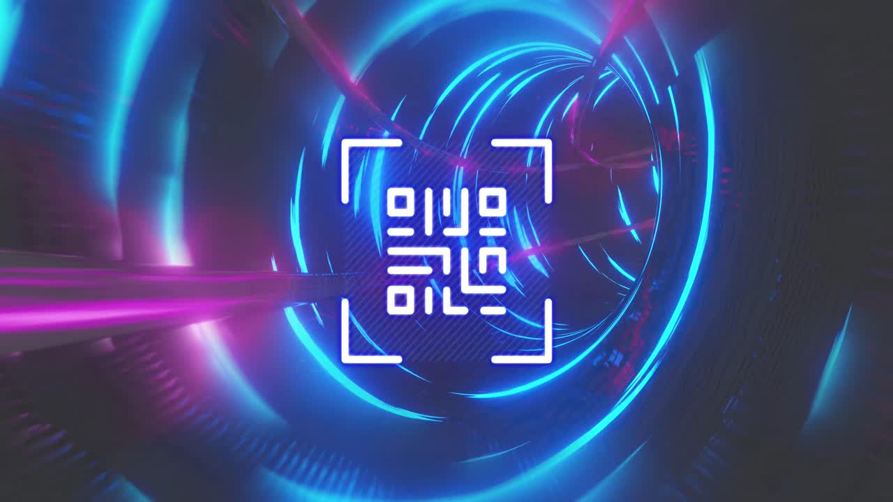 QR code scanner against glowing tunnel