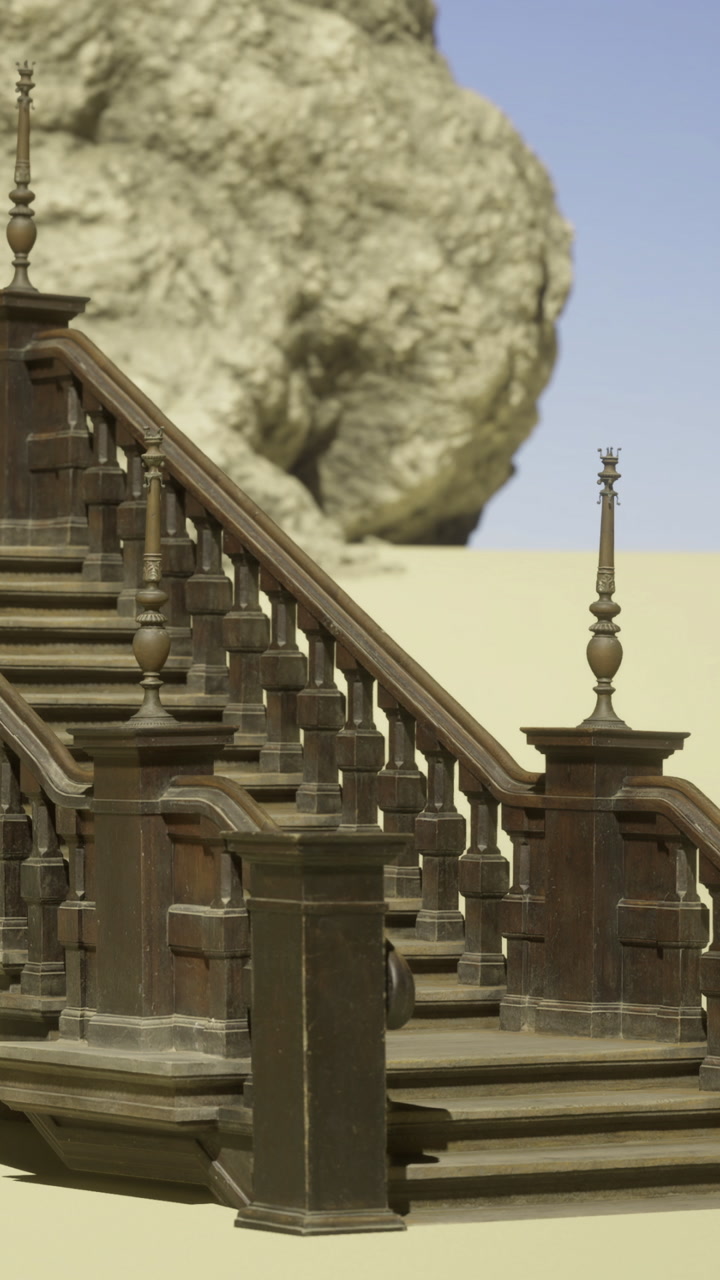 Stairs lead to sand dunes near rocky cliffs during daylight hours