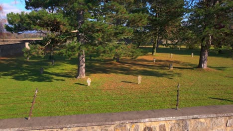 mauthausen, upper austria - the prison yard of mauthausen concentration camp - pan right shot