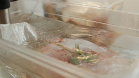 turkey meat packed in vacuum pack is placed into sous vide machine