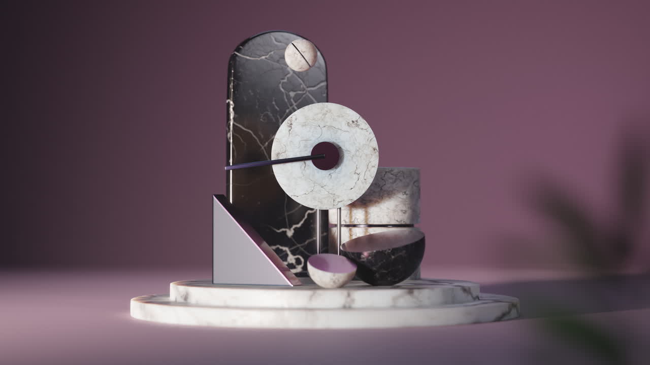 Dynamic lever hitting marble ball. ASMR 3d animation looped