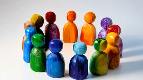 a group of colorful wooden people standing in a row