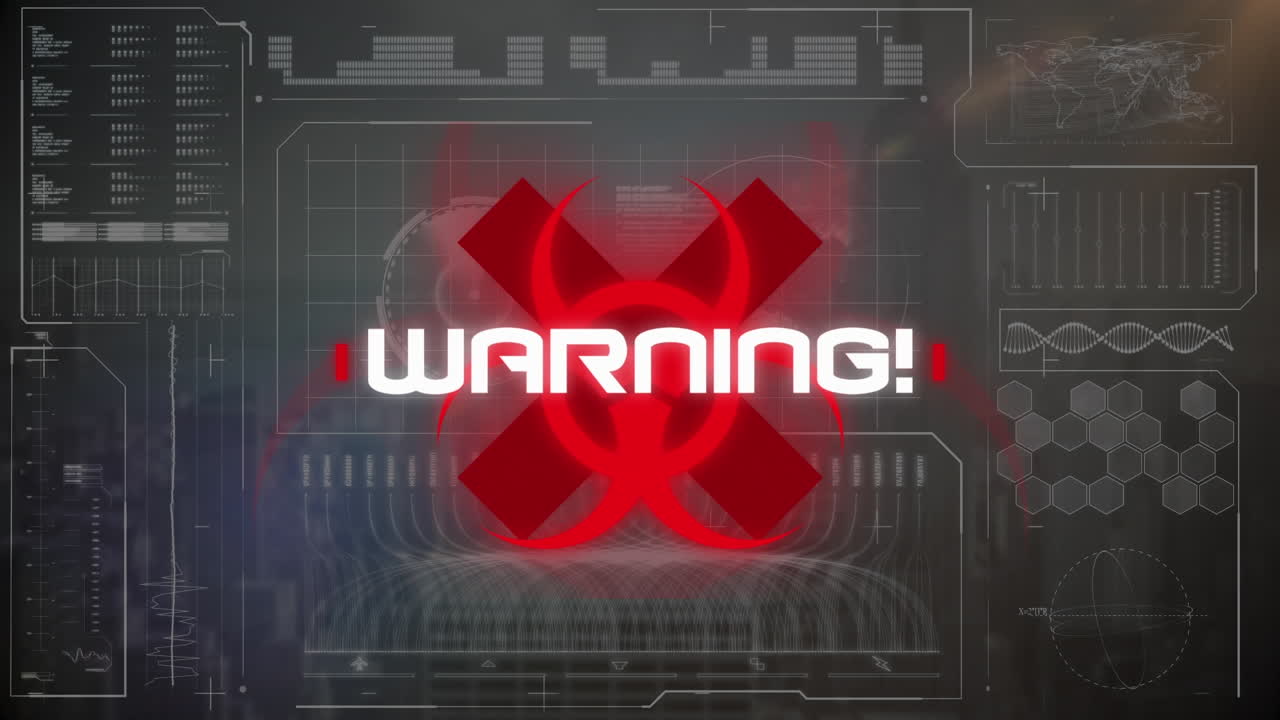 Animation of covid 19 warning text over data processing