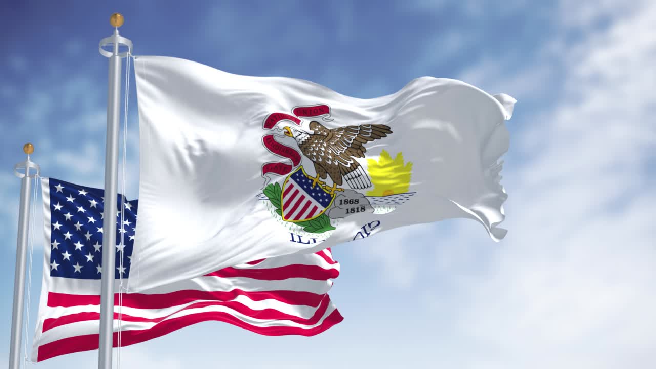 일리노이 주 국기가 미국 국기와 함께 흔들리고 있다.