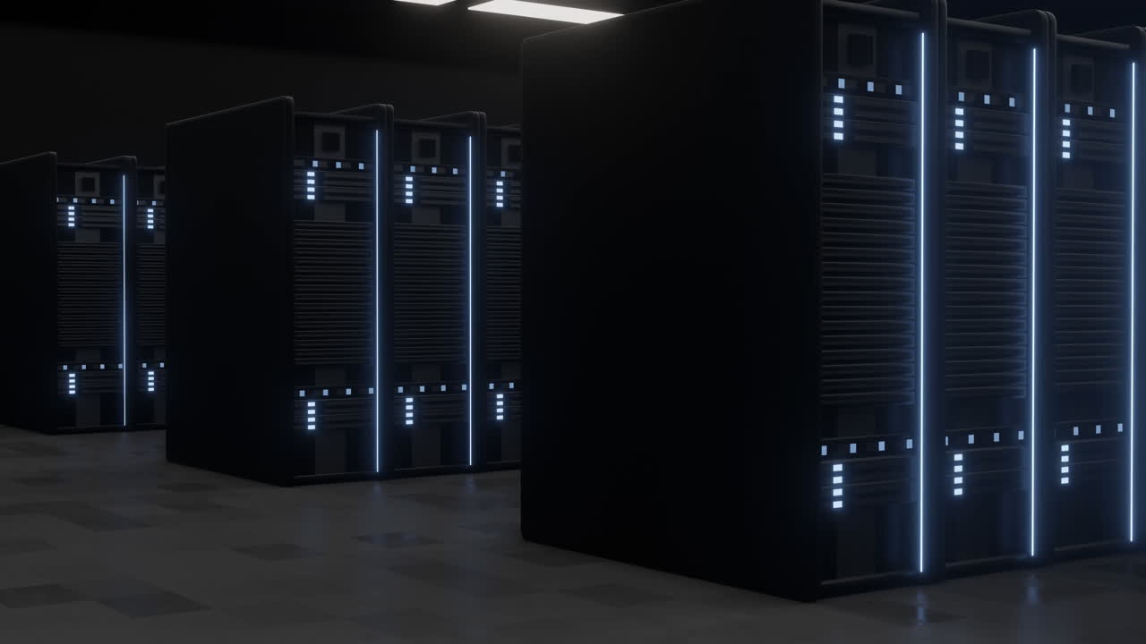 Animation of lights flickering on servers in server room