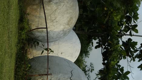 vertical dolly backwards shot of the giant eggs in the cultural park bali garuda wisnu kencana on bali in indonesia