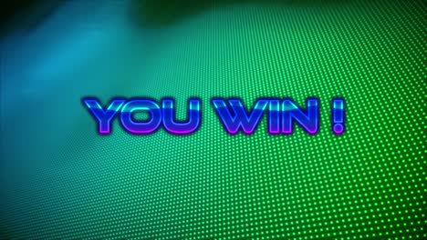 animation of you win text over green and blue background