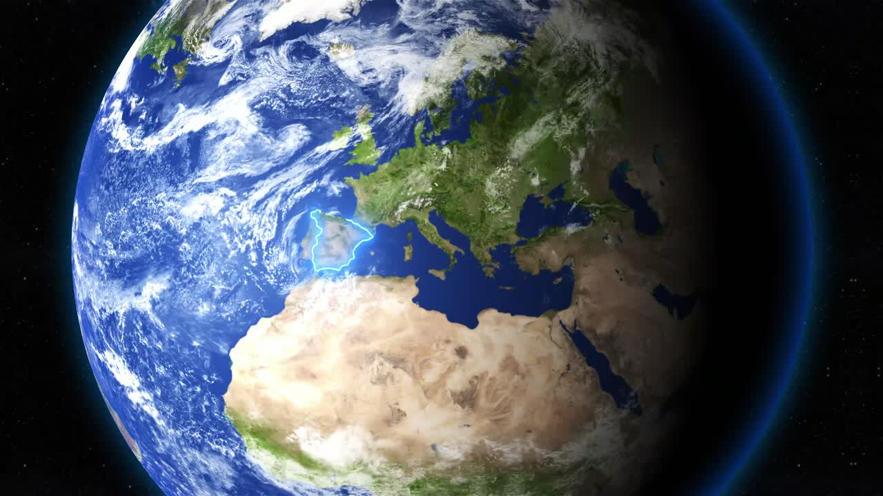 Spain, Country On Iberian Peninsula Of Europe Shown In a Satellite View Of Earth. - graphics