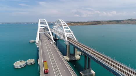 aerial view of a modern bridge crossing a body of water