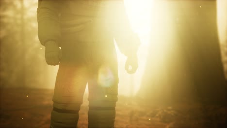 astronauta solitario en el bosque oscuro