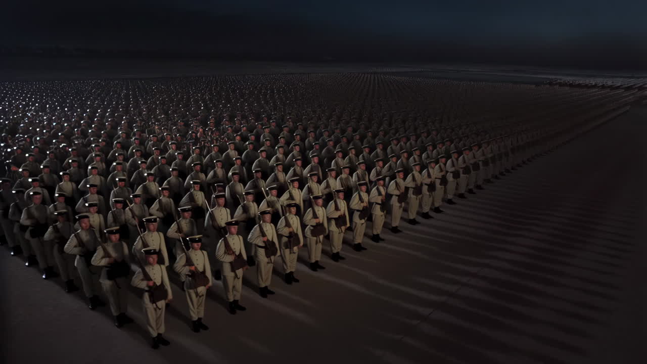 Massive Army Formation of Soldiers in Uniform