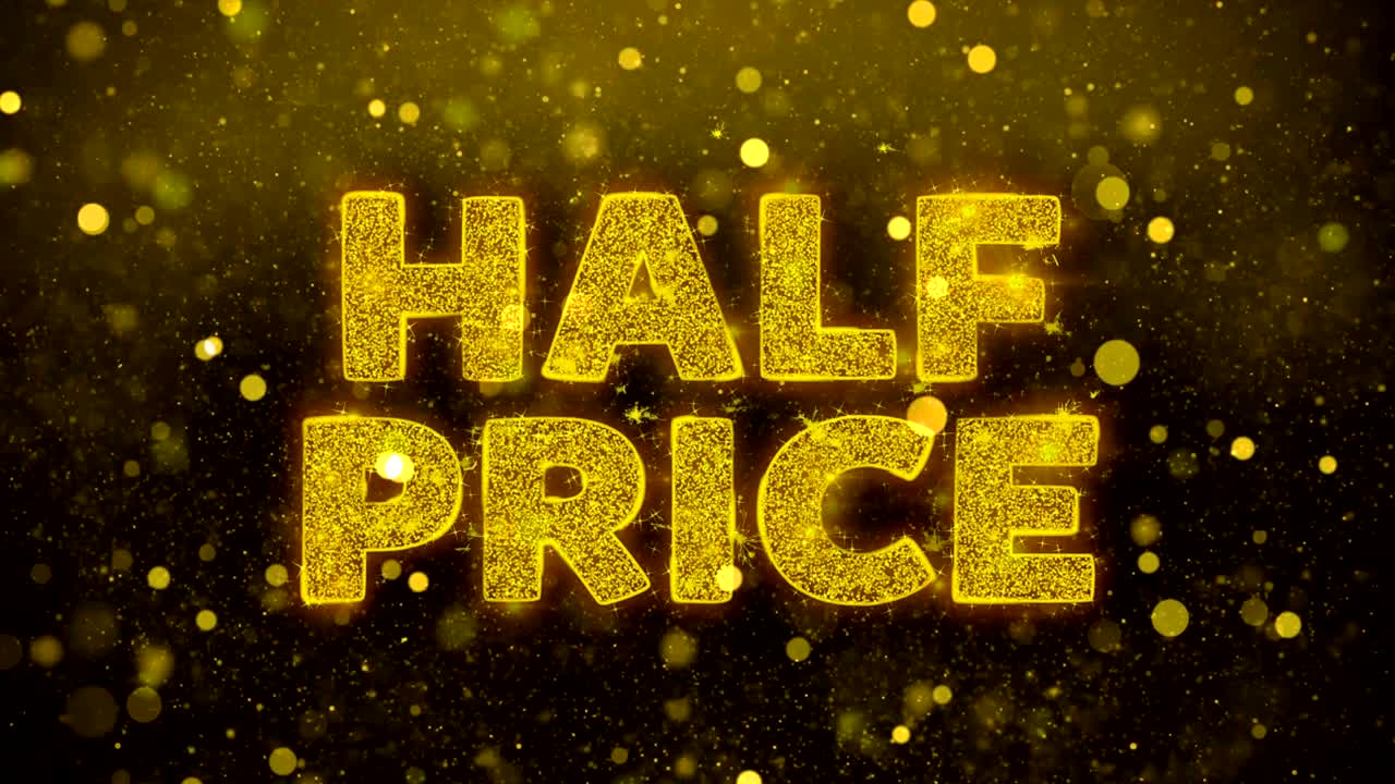 황금 반이는 반이는 입자 애니메이션에 대한 절반 가격 텍스트