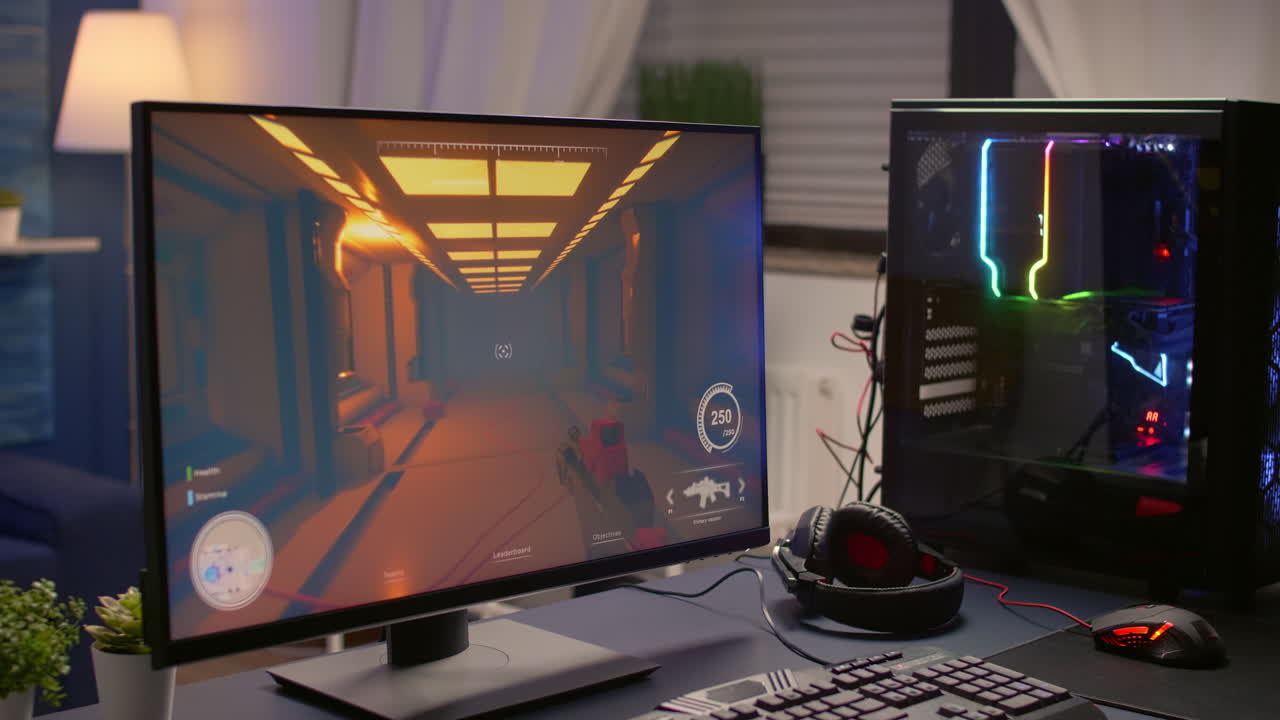 Close-up of empty gaming home studio