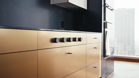 a luxury gold and black range oven in a high rise condo