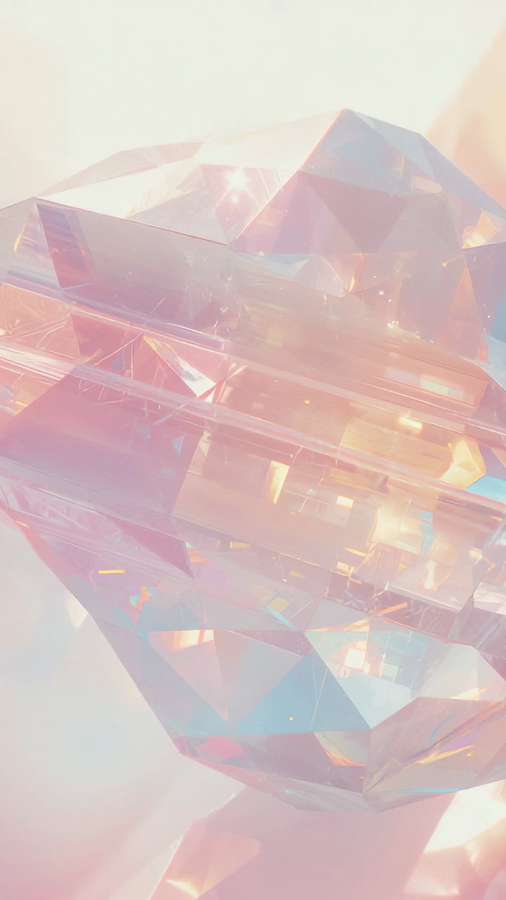 Vertical video: Receiving light crystal sculpture refracting hues and sparkling in pastel backdrop