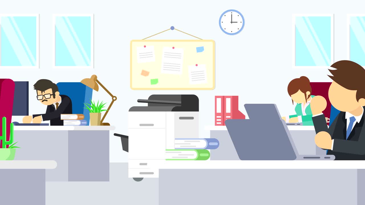 il team aziendale sta lavorando. concetto di comunicazione aziendale. illustrazione a ciclo in stile piatto.