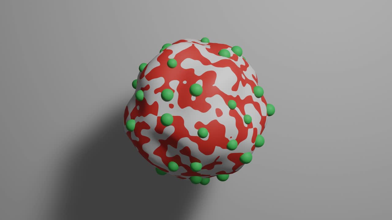 forma líquida abstracta roja y blanca con burbujas verdes remodelar y transformar. animación de objetos creativos renderizados en 3d