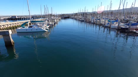 pan up on monterey bay marina - california winter - 4k pan