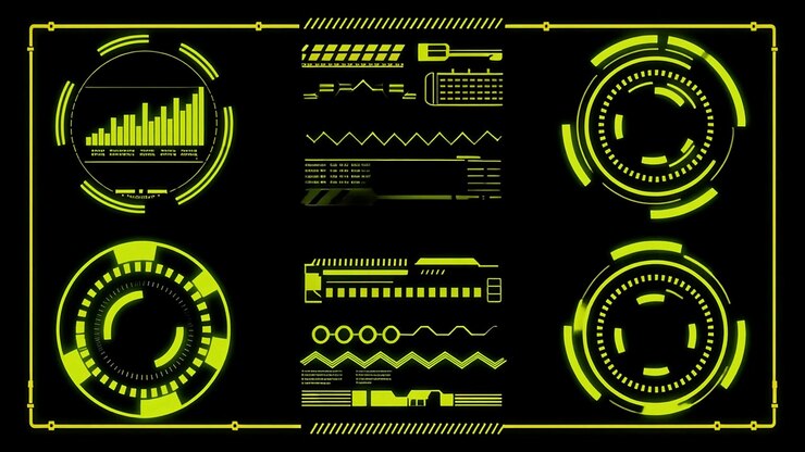 Animated Futuristic HUD Elements Displaying Data and Scanning Circles