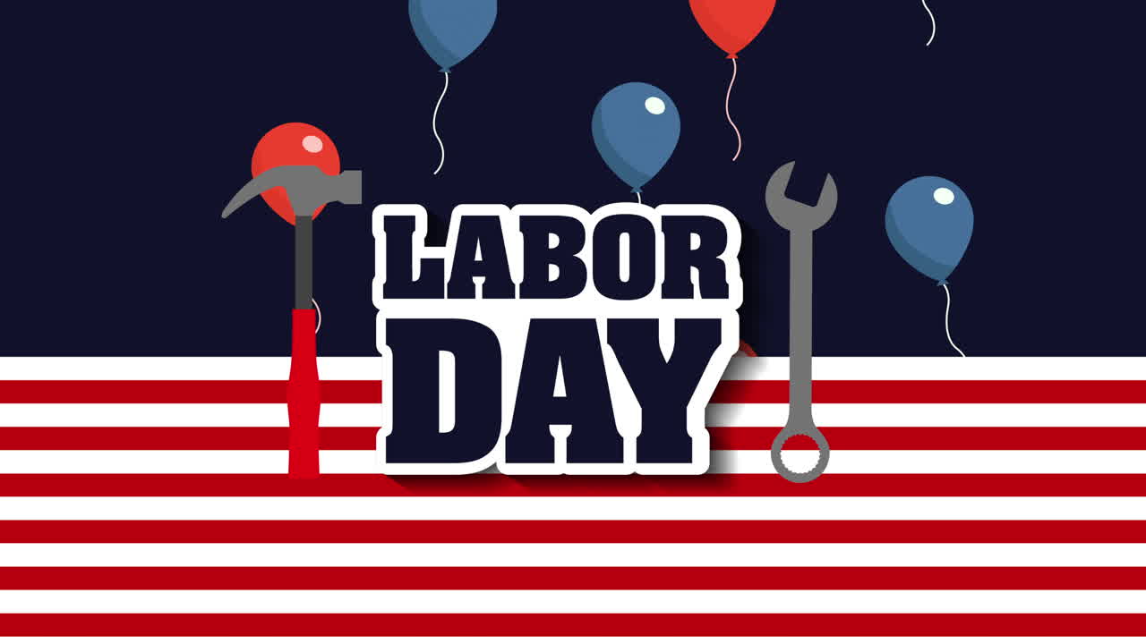 labor day card with USA flag and font