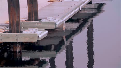 Cerca-Del-Borde-Del-Muelle-Flotando-Sobre-El-Agua,-Temprano-En-La-Mañana