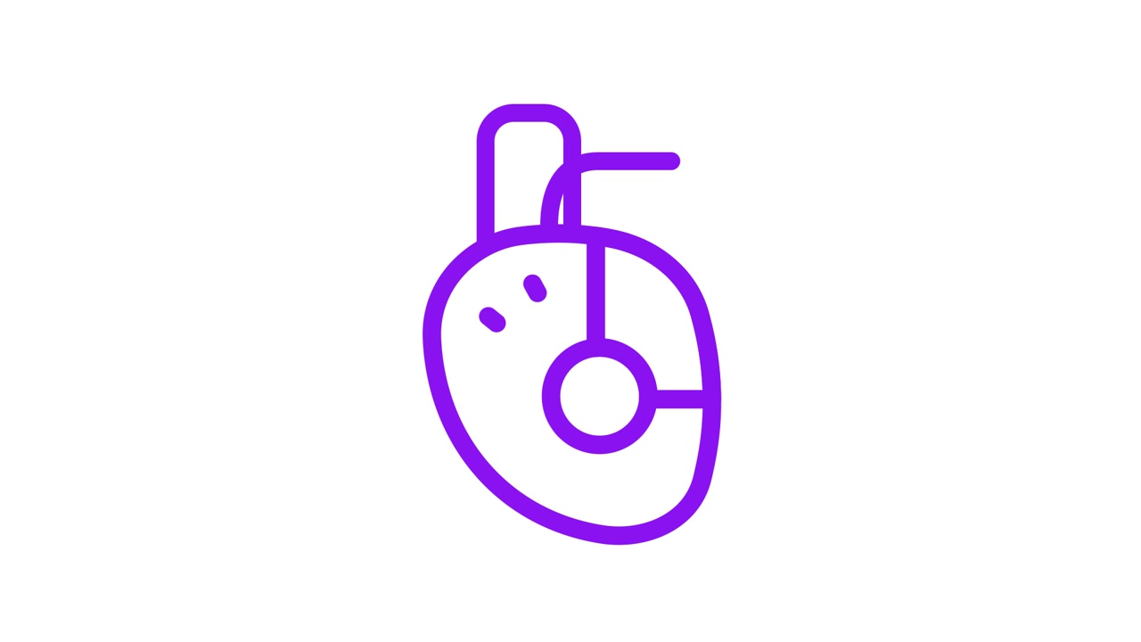 Cursor de ratón animado haciendo clic en un icono de corazón morado