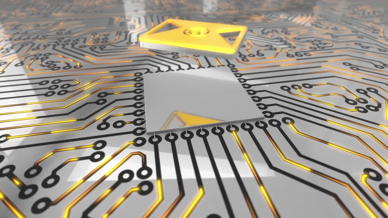 el concepto de la placa de circuitos giratorios de computadora de color naranja brillante es el bucle de correo electrónico 4k.