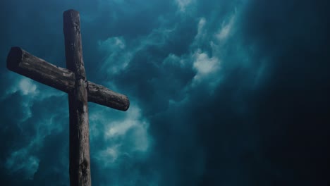 cross pole with dark cloud background accompanied by lightning strike