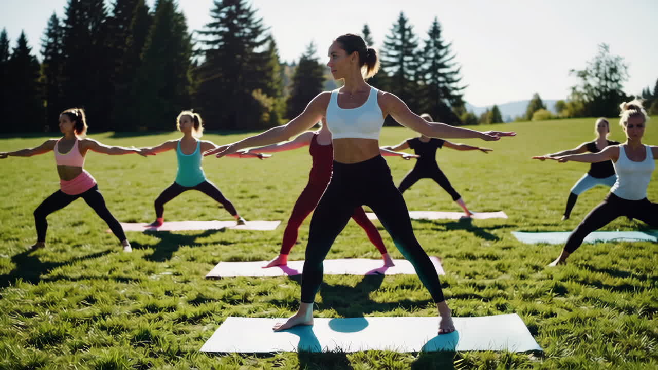 Group Yoga Class Outdoors