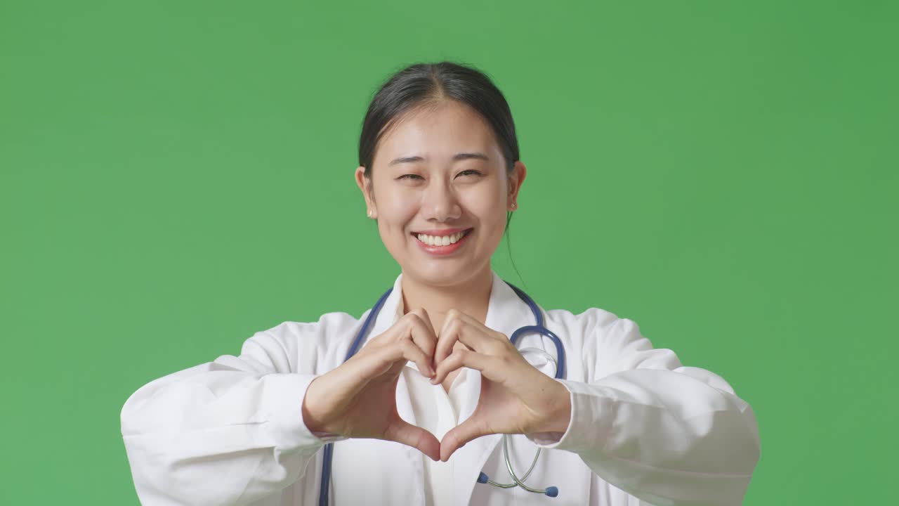 손으로 심장 모양을 만드는 의사