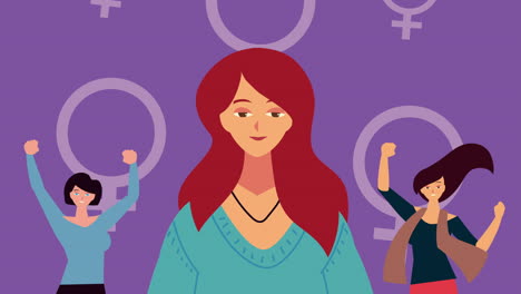 animación del día feliz de la mujer con niñas y patrones de género femenino