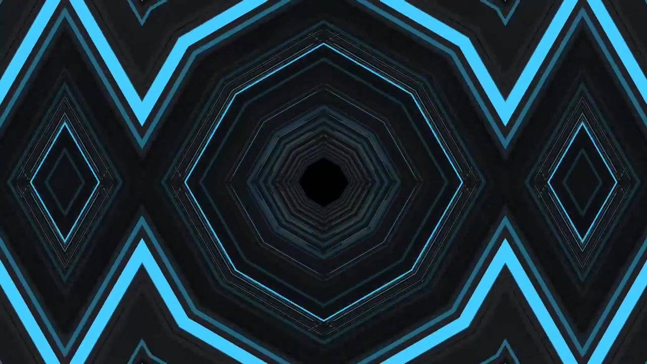 Abstract Geometric Tunnel with Pulsing Blue Neon Lights