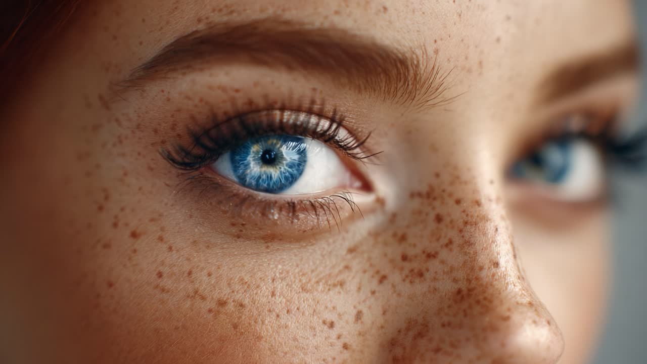 Close-Up of a Freckled Face with Captivating Blue Eyes Showcasing Emotion and Charm in Two Frames from a Visual Narrative