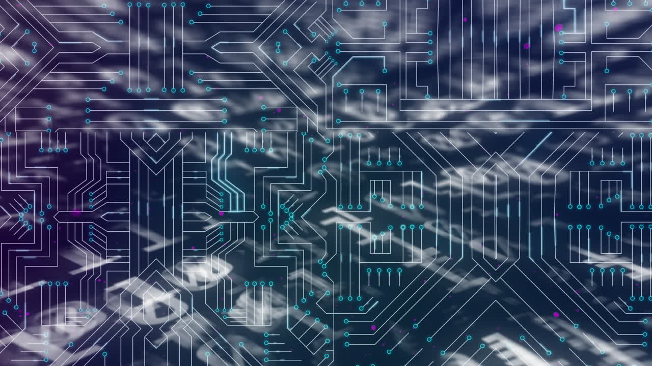 animación del procesamiento de datos y la red de conexiones sobre fondo negro