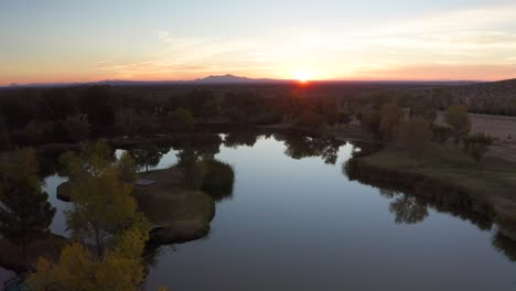 Landscape-Aerial-of-a-Lake-at-Sunrise