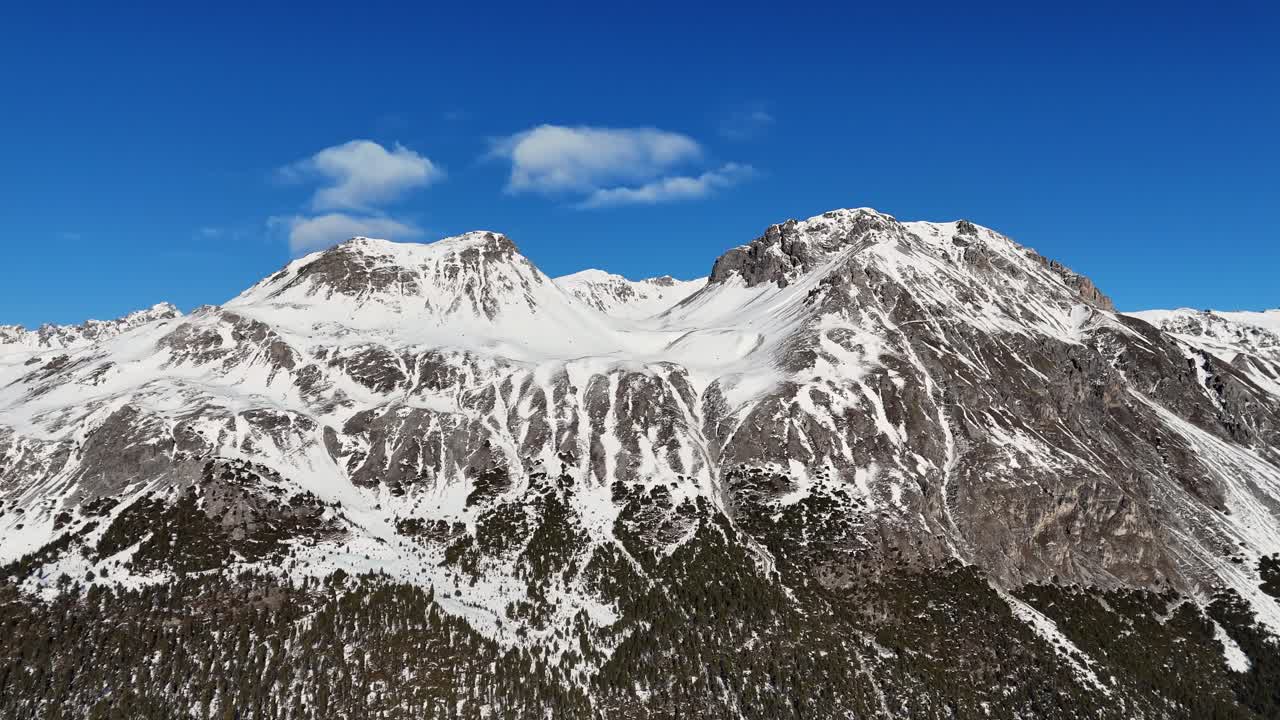 Mountain in Alps during winter season (drone footage)