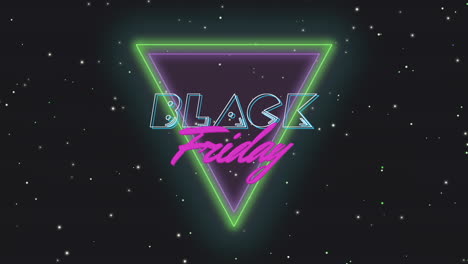 Retro-Black-Friday-text-with-neon-triangle-in-dark-galaxy
