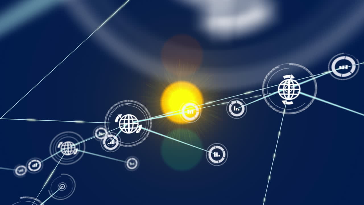 파란색 배경 위의 연결 네트워크의 애니메이션