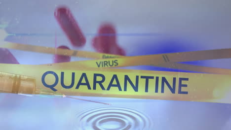 animation of syringe and danger virus quarantine texts over pills and shapes