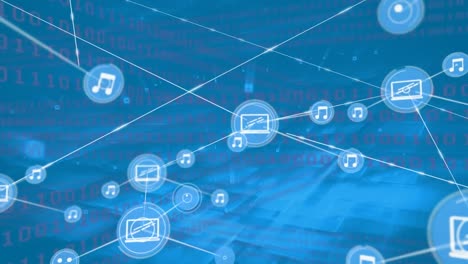 Animation-of-network-of-connections-with-icons-and-binary-coding-data-processing