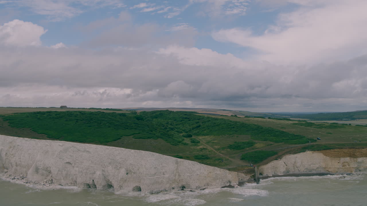 Epic Aerial View of White Cliffs in Seaford Head Nature Reserve in Daylight