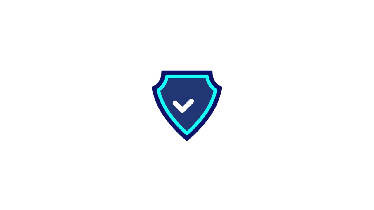 Digital cybersecurity shield icon with checkmark animation isolated on white background