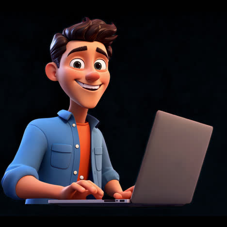 animated character using laptop animation isolated asset, transparent 4k video, alpha channel